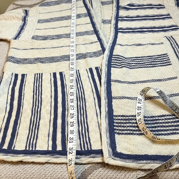Pure Jill cotton striped blue white open front longline cardigan size medium - Picture 14 of 16